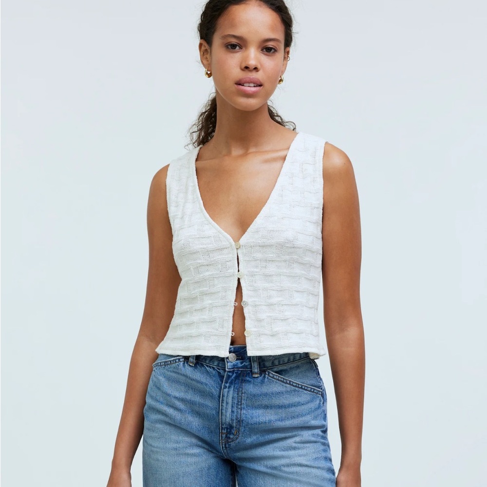 Madewell Basketweave-Stitch Vest - Antique Cream